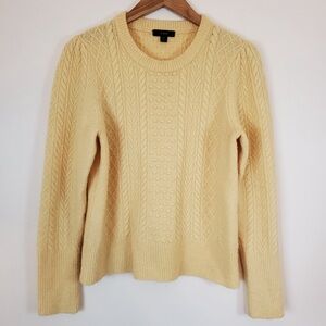 J Crew Stretch Wool Cable Knit Crewneck Sweater in Chamois